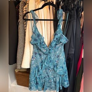 For Love And Lemons Teal Floral Dress